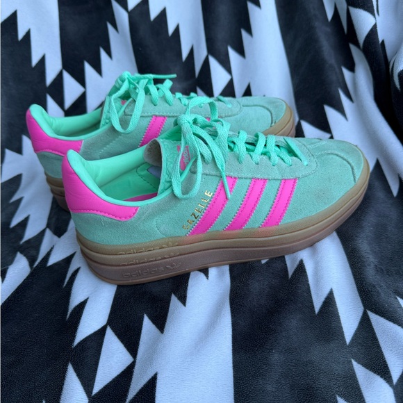 adidas Gazelle Mint Green and Pink Platform Sneakers - Picture 2 of 7